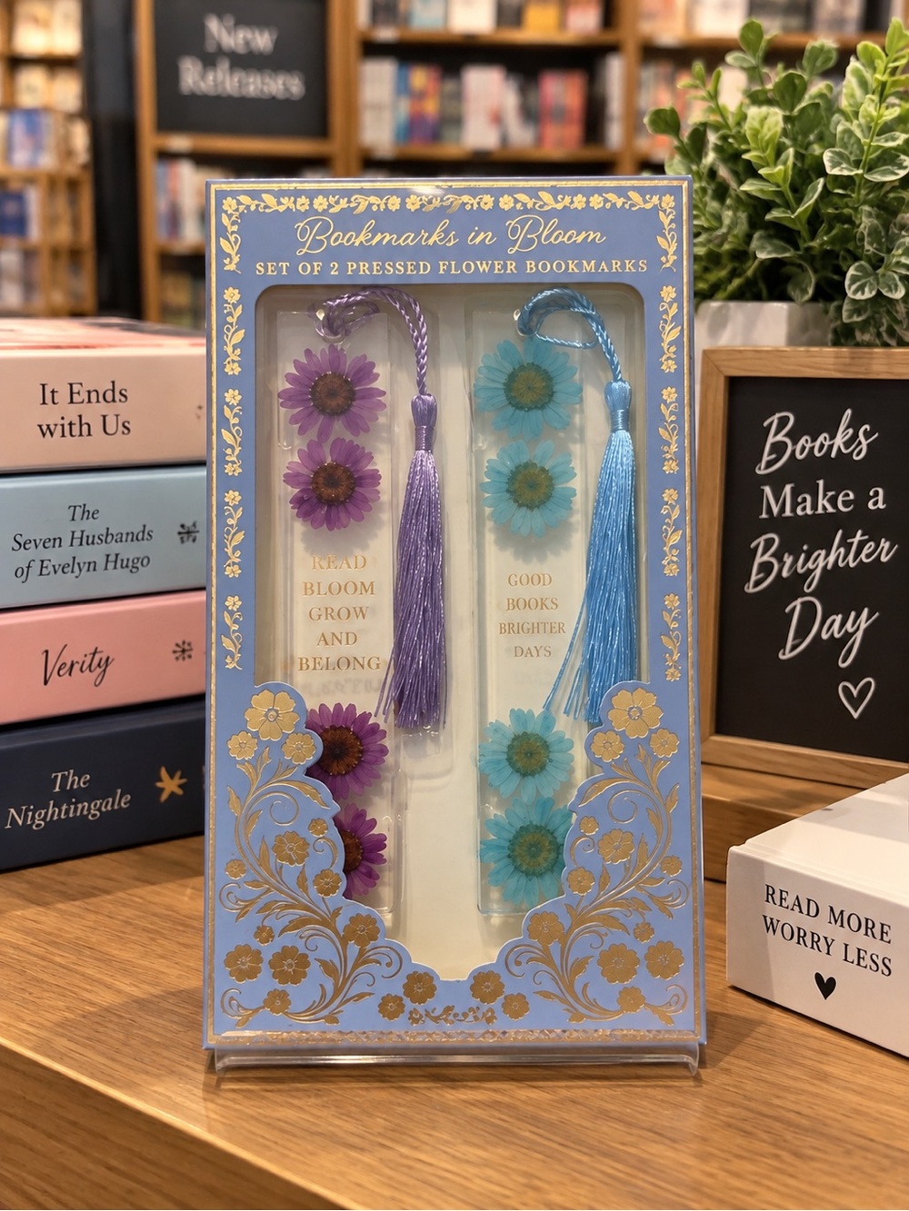 Eccolo Pressed Flower Bookmark Duo - Purple & Blue with Tassels